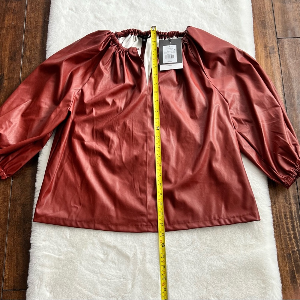 Who What Wear Fired Brick Faux Leather Top 3/4 Ballon Sleeves Sz M NWT - Picture 15 of 15